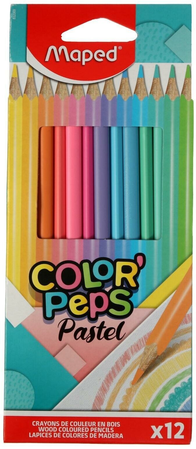 Карандаши 12 цветов Color` Peps Pastel, треугольные, ударопрочные, картон, футляр