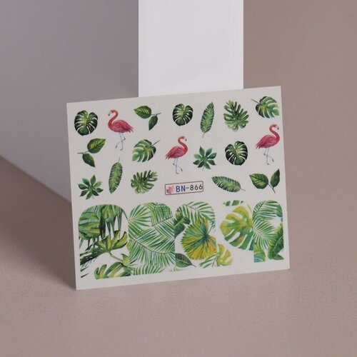 Слайдер - дизайн для ногтей «Tropical print», фасовка 6 шт, цвет зелёный/розовый(6 шт.) tropical design дизайн в тропиках