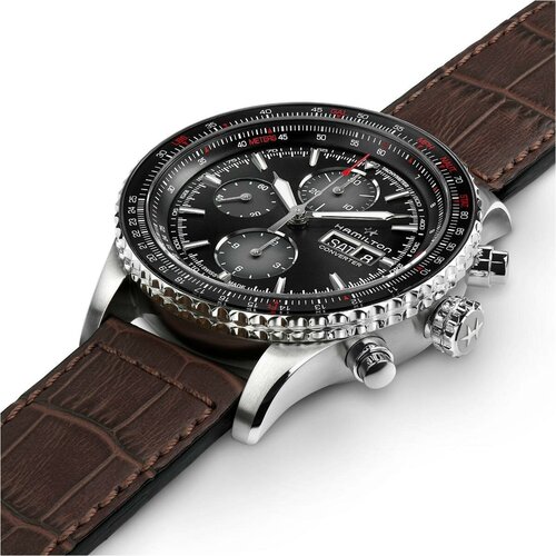 Наручные часы Hamilton Мужские наручные часы HAMILTON Khaki Aviation Converter Auto Chrono H76726530, коричневый