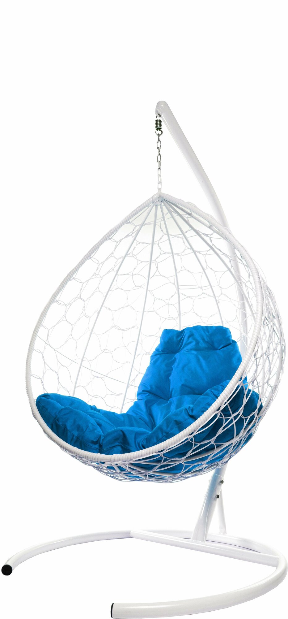 Подвесное кресло ротанг белое, синяя подушка - фотография № 4