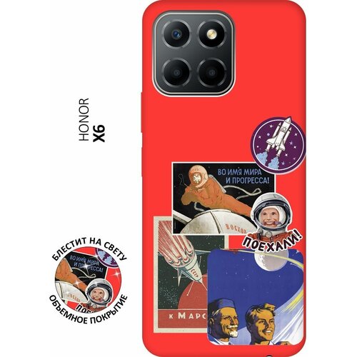 Силиконовый чехол на Honor X6, X8 5G, Хонор Х6, Х8 5Г Silky Touch Premium с принтом Yuri Gagarin Stickers красный матовый soft touch силиконовый чехол на honor x6 x8 5g хонор х6 х8 5г с 3d принтом flock of ducks w черный