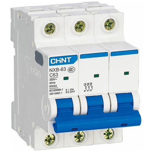автоматический выключатель chint nxb 63s 3p c63 а 4 5 ка Автоматический выключатель CHINT NXB-63S 3P 16А 4.5kA характеристика C R 296827