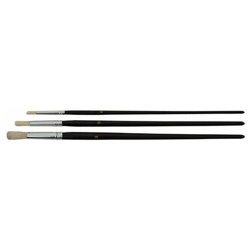 Кисти художественные, натуральная щетина, деревянная ручка, плоские, набор 3 шт. 01528