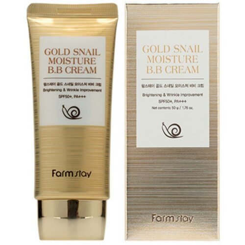 Крем ВВ тональный для лица Farm stay Gold Snail Moisture BB Cream SPF 50+, РА+++ увлажняющий с муцином улитки bb крем farm stay visible difference snail bb cream 50 мл