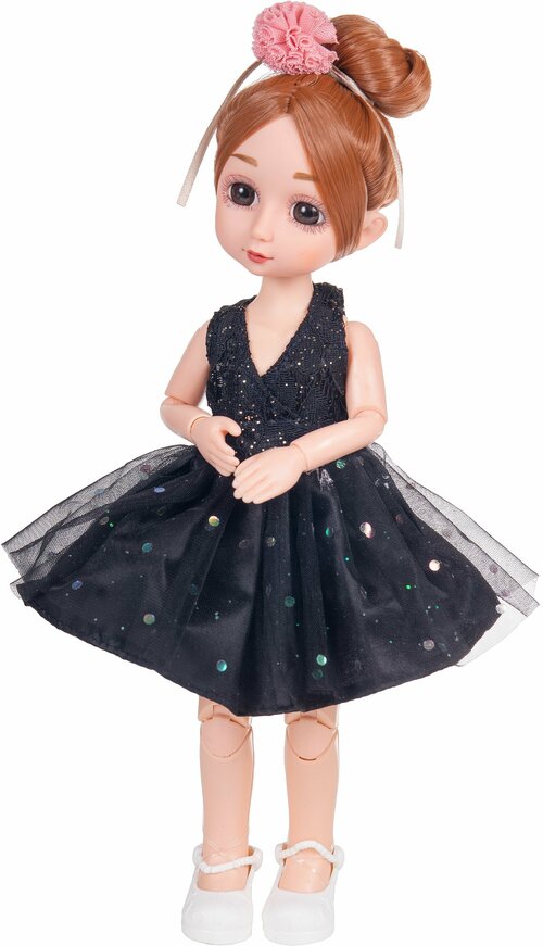 Кукла для девочки Мулиша в платье с розой 30см Ночное небо, черный