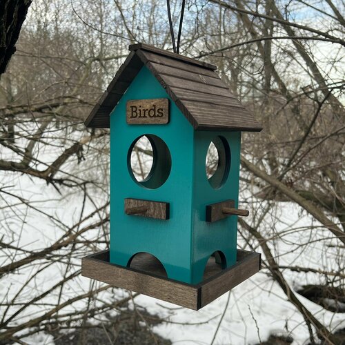 Кормушка для птиц PinePeak / деревянный скворечник для птиц подвесной для дачи и сада, 290х180х180мм