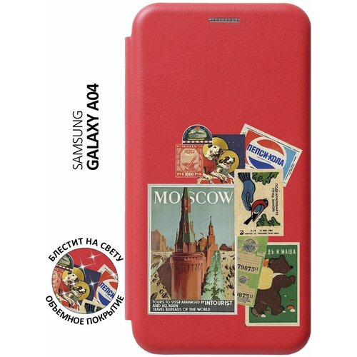 Чехол-книжка на Samsung Galaxy A04, Самсунг А04 с 3D принтом Soviet Stickers красный чехол книжка на samsung galaxy a04 самсунг а04 с 3d принтом princes красный