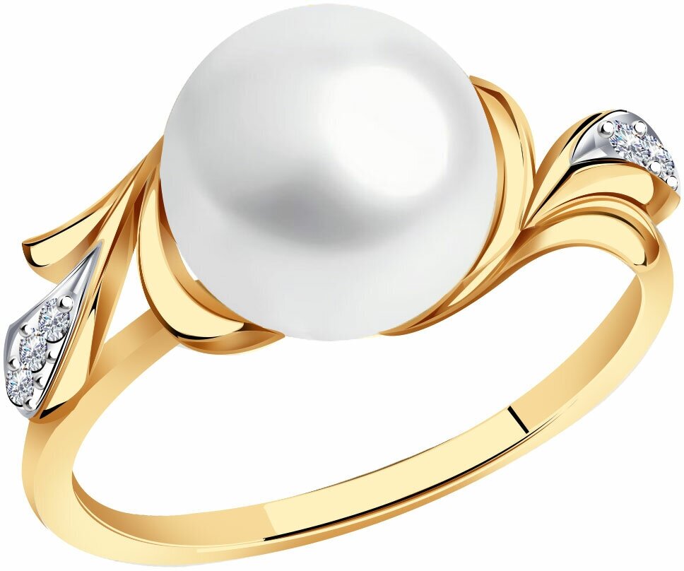 Кольцо Diamant online, золото, 585 проба, жемчуг, фианит