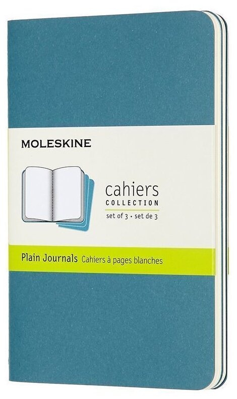 Блокнот Moleskine CAHIER JOURNAL CH013B44 Pocket, 90x140 мм, обложка картон, 64 страницы, нелинованный, голубой (3 штуки)