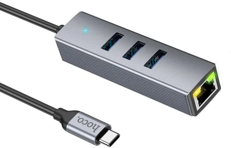 Хаб Гигабитный HOCO HB34 Type-C to USB 3.0 - 3 шт + RJ45