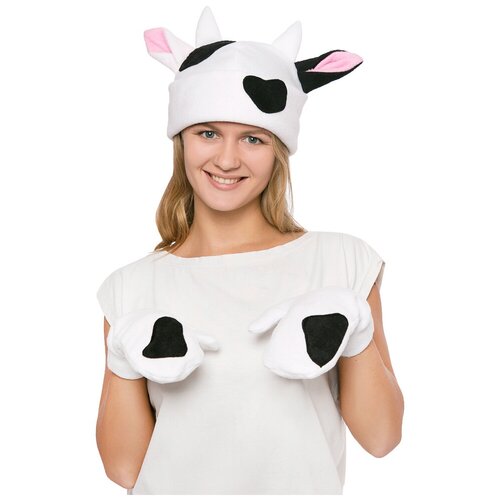 Шапка Корова, Бык с варежками (13498) ⌀ 60 см мужская футболка корова коп cow cop gta гта бык bull l белый