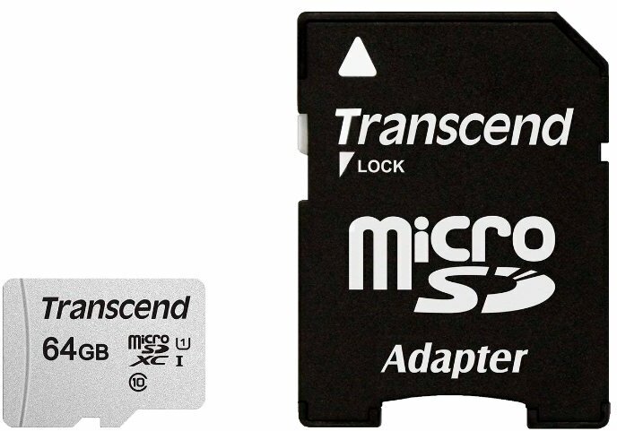 Карта памяти Transcend Карта памяти 64ГБ Transcend TS64GUSD300S-A microSD XC UHS-I Class10 + адаптер