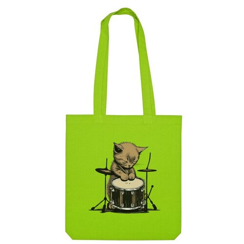 сумка кот барабанщик желтый Сумка шоппер Us Basic, зеленый