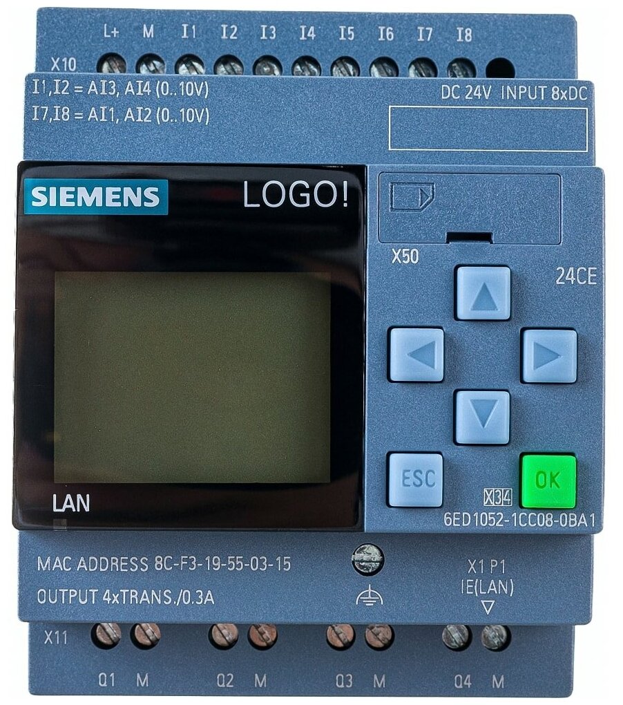 SIEMENS LOGO! 24CE, логический модуль с дисплеем, В24 В транз-ные, 8 DI 4AI 4 DQ 6ED1052-1CC08-0BA1 — фото 5