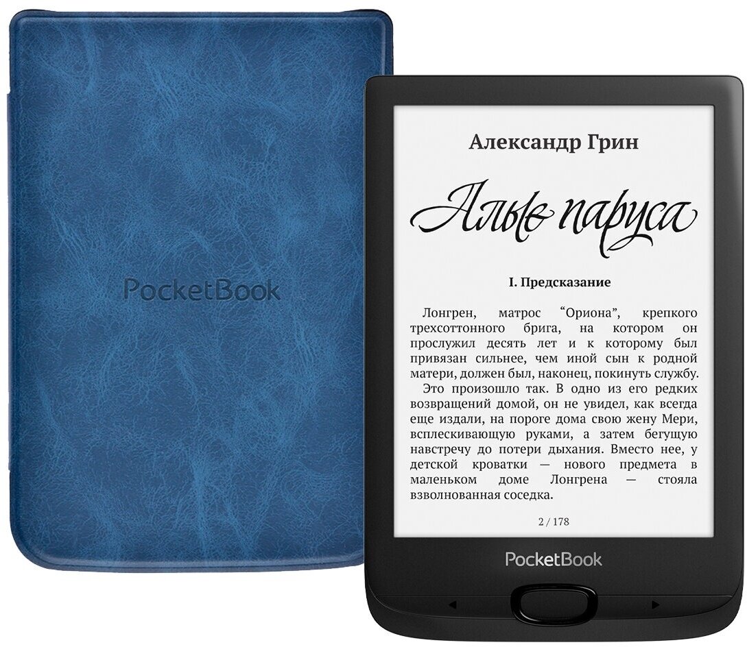 Электронная книга PocketBook 617 Basic Lux 3 Ink 8 ГБ черный с обложкой Blue