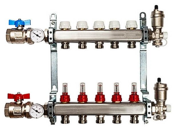 Коллекторная группа VIEIR 1"x 5 выходов с расходомерами, с кранами