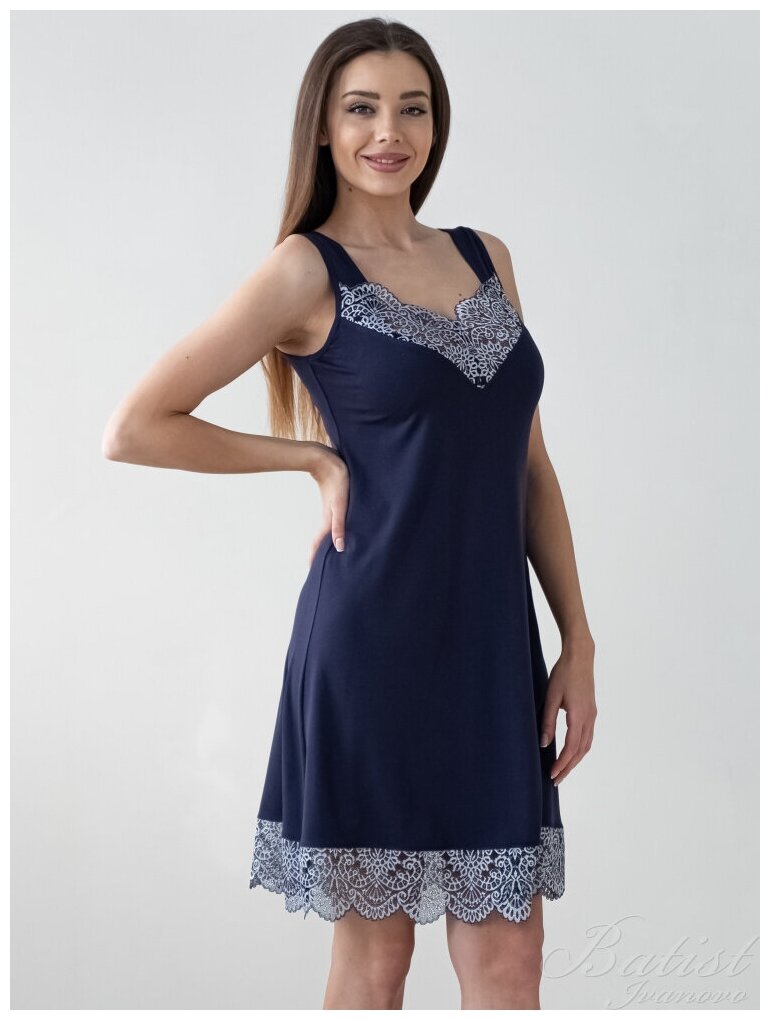 Ночная сорочка женская Елена, вискоза с кружевом, большой размер 56, синяя. Текстильный край. - фотография № 8