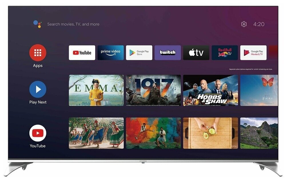 Телевизор Hyundai QLED 55" Android TV Frameless черный 4K Ultra HD 60Hz DVB-T DVB-T2 DVB-C DVB-S DVB-S2 USB WiFi Smart TV