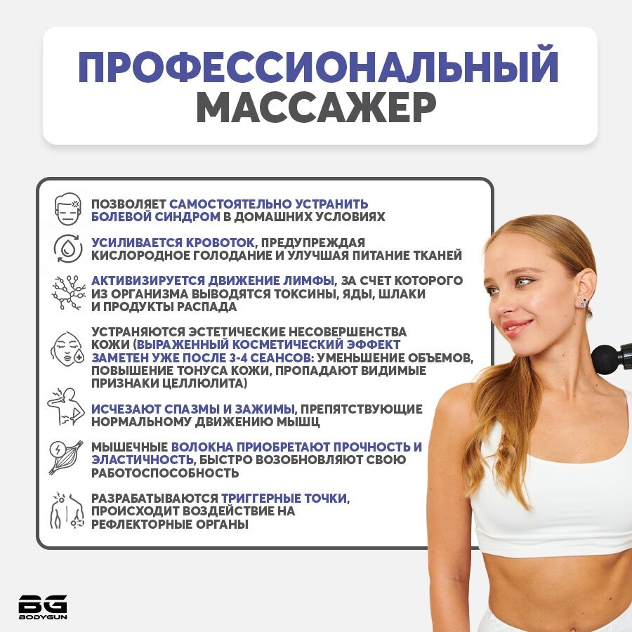 BODYGUN профессиональный перкуссионный массажер для тела и спины, ударный вибромассажер, вибрационный электрический массажный пистолет 16мм - фотография № 14