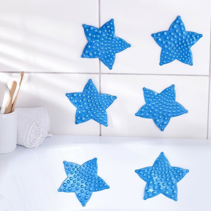 Доляна Набор мини-ковриков для ванны на присосках Доляна «Звезда», 10×10 см, 6 шт, цвет микс