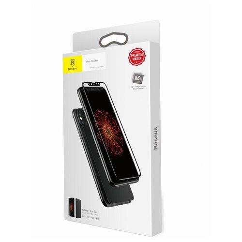 чехол baseus audio case для apple iphone xs красный Противоударное стекло 2D Baseus SGAPIPHX-TZ01 для Apple iPhone X / iPhone XS (комплект на обе стороны) черный