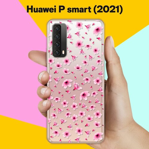 силиконовый чехол цветы оранжевые на huawei p smart 2021 Силиконовый чехол Цветы розовые на Huawei P Smart 2021