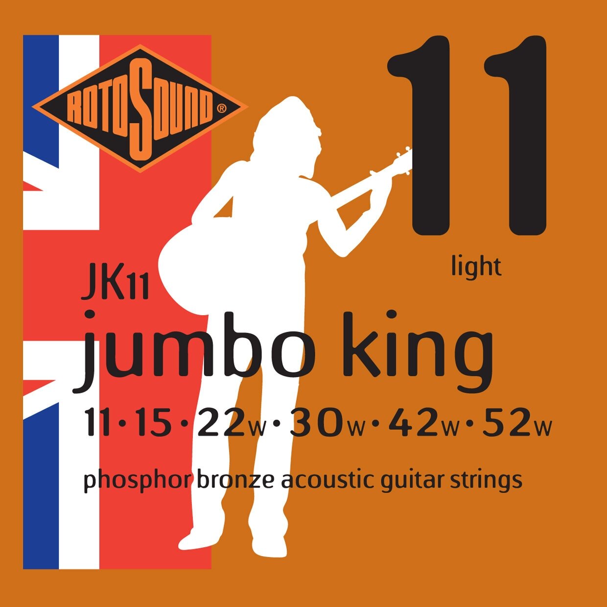 ROTOSOUND JK11 STRINGS PHOSPHOR BRONZE струны для акустической гитары покрытие фосфорированная бронза 11-52