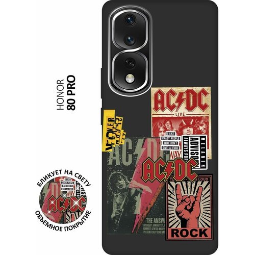 Матовый чехол AC/DC Stickers для Honor 80 Pro / Хонор 80 Про с 3D эффектом черный силиконовый чехол с принтом ac dc stickers для honor 80 pro хонор 80 про