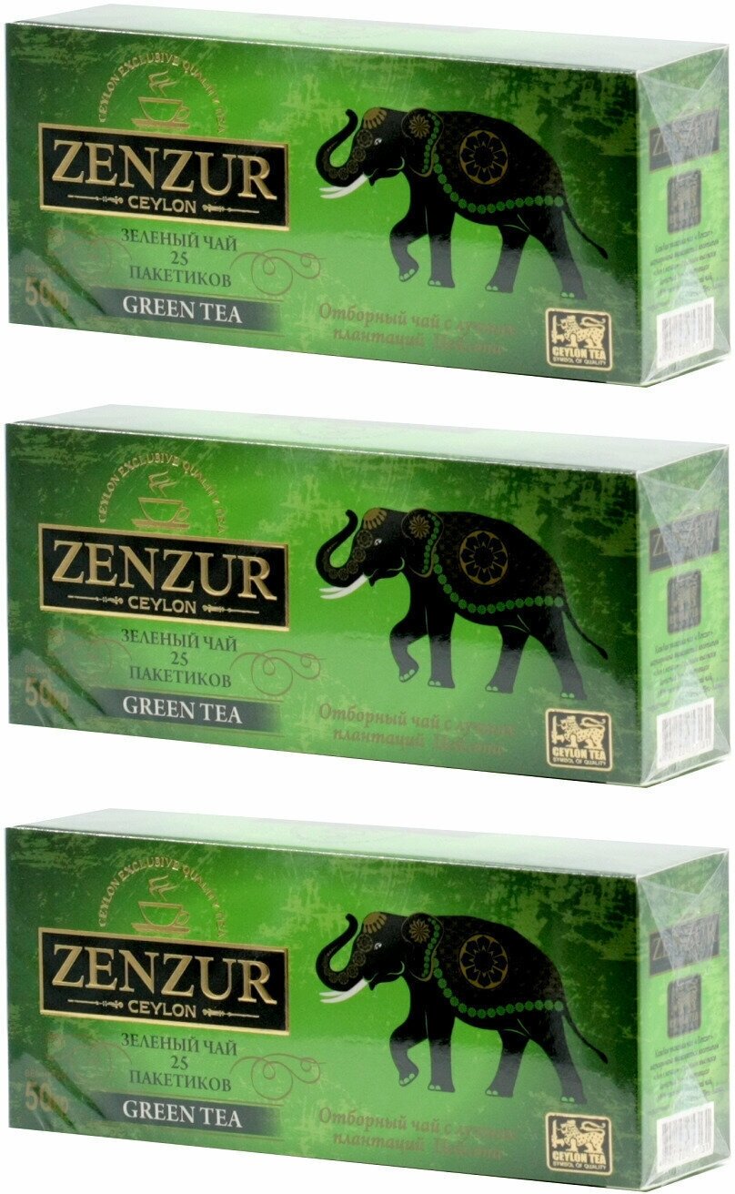 Чай Zenzur зеленый Green tea 25 пакетов, 3 шт. - фотография № 1