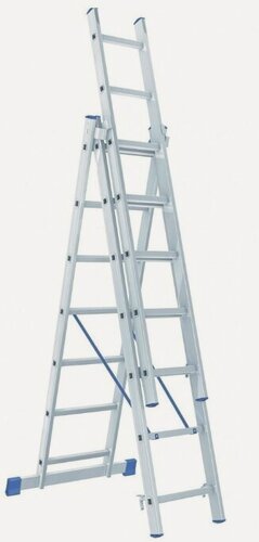 Изображение товара Лестница алюминиевая 3х секционная Сибртех 3х7 ступеней, 150 кг максимальная нагрузка, 97817