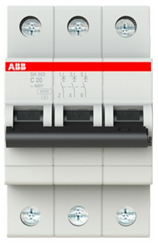 SH203 C20 Автоматический выключатель 3-полюсный, 20А, 6кА (хар-ка C) ABB, 2CDS213001R0204