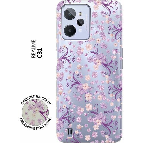 Силиконовый чехол на realme C31, Рилми С31 с 3D принтом Lilac Flowers прозрачный силиконовый чехол на realme c31 рилми с31 с 3d принтом flowers and fern прозрачный