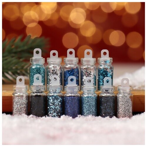 Блёстки для декора ногтей Небесное мерцание, 12 бутылочек, 1 набор