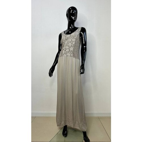 Платье-комбинация полуприлегающее, макси, подкладка, вязаное, размер 46, бежевый