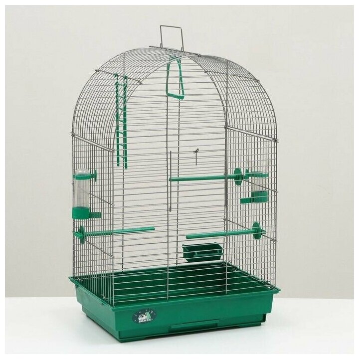 Клетка для птиц "Пижон" №101, цвет хром , укомплектованная, 41 х 30 х 65 см, зеленый микс - фотография № 2