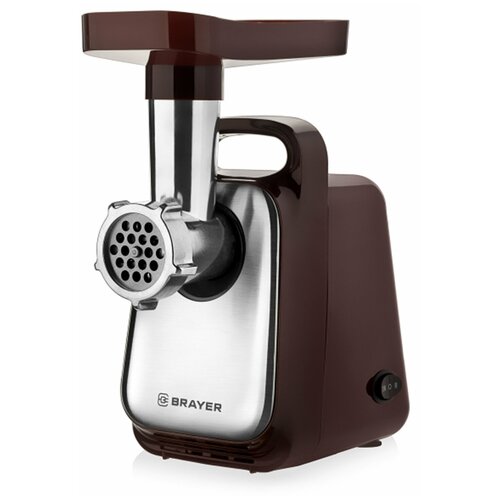 Мясорубка BRAYER BR1601, 1300 Вт, производительность 1,5 кг/мин, металлический шнек, реверс, пластик, коричневая/серебро