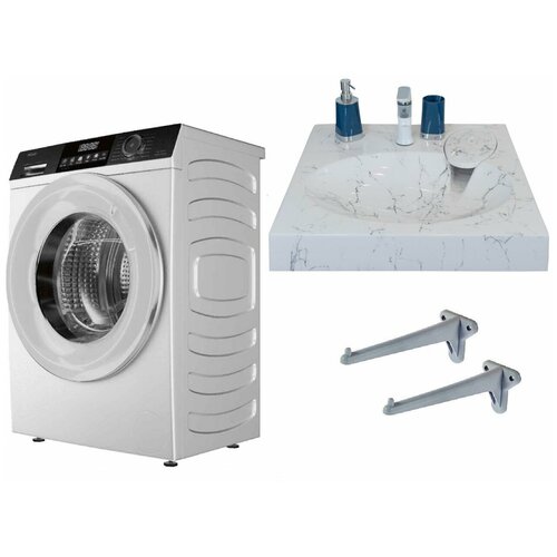 Стиральная машина Haier HW65-BP129302B с раковиной Миро белый мрамор над стиральной машиной 5455000₽