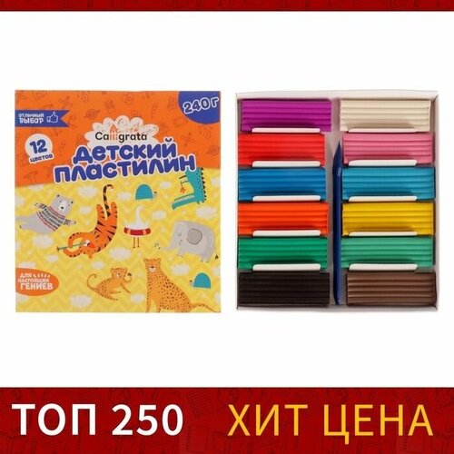 Пластилин 12 цветов, 240 г 1 шт.