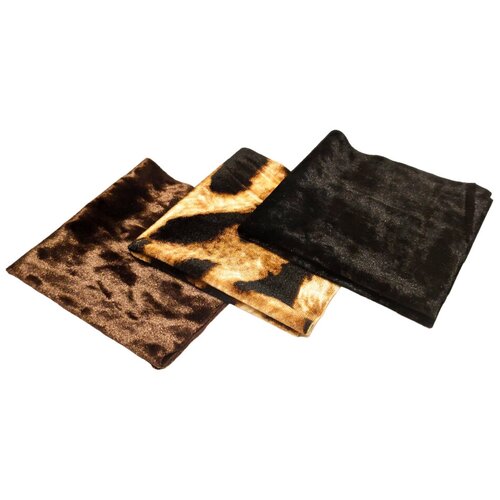 Ткани | Лоскуты | Бархат | 3 цвета по 5 штук | 20х20 см | леопардовый, черный, коричневый