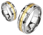 Обручальное кольцо из вольфрама с огранкой призма и золотой полосой по центру/ ширина 6 мм