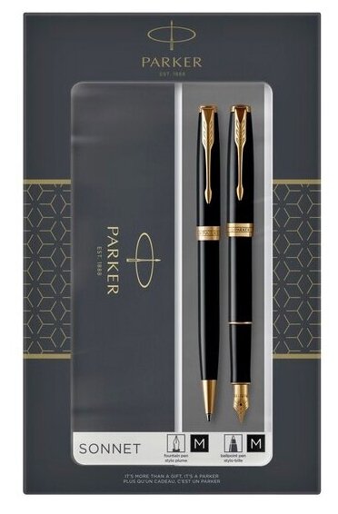 Ручка Parker Набор ручек Sonnet (2093371) LaqBlack GT подар.кор. перьевая, шариковая