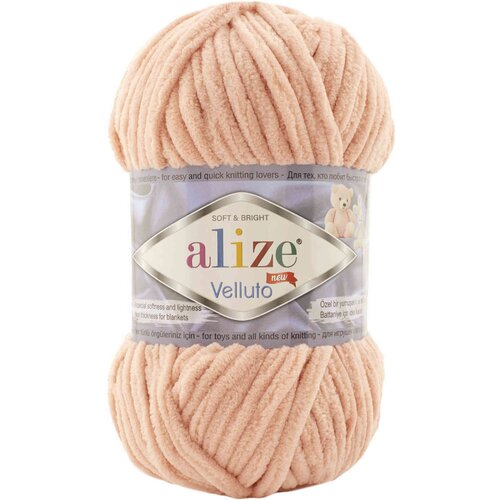 фото Пряжа alize velluto светлый персик (866), 100%микрополиэстер, 68м, 100г, 1шт