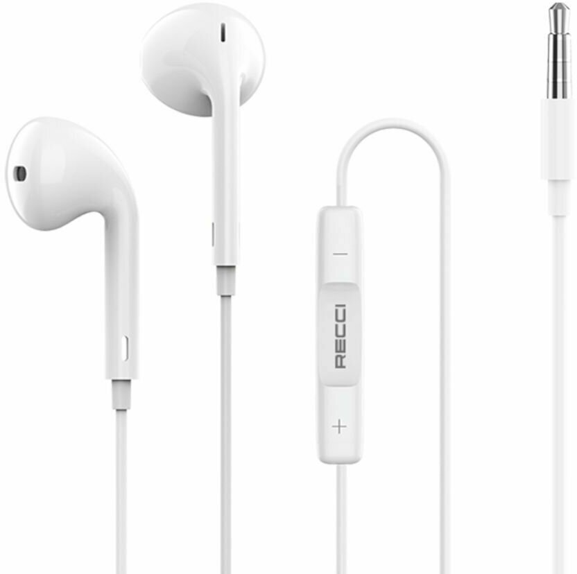 Наушники проводные 3.5mm jack Recci REP-L07 Wired Earphone - Белые