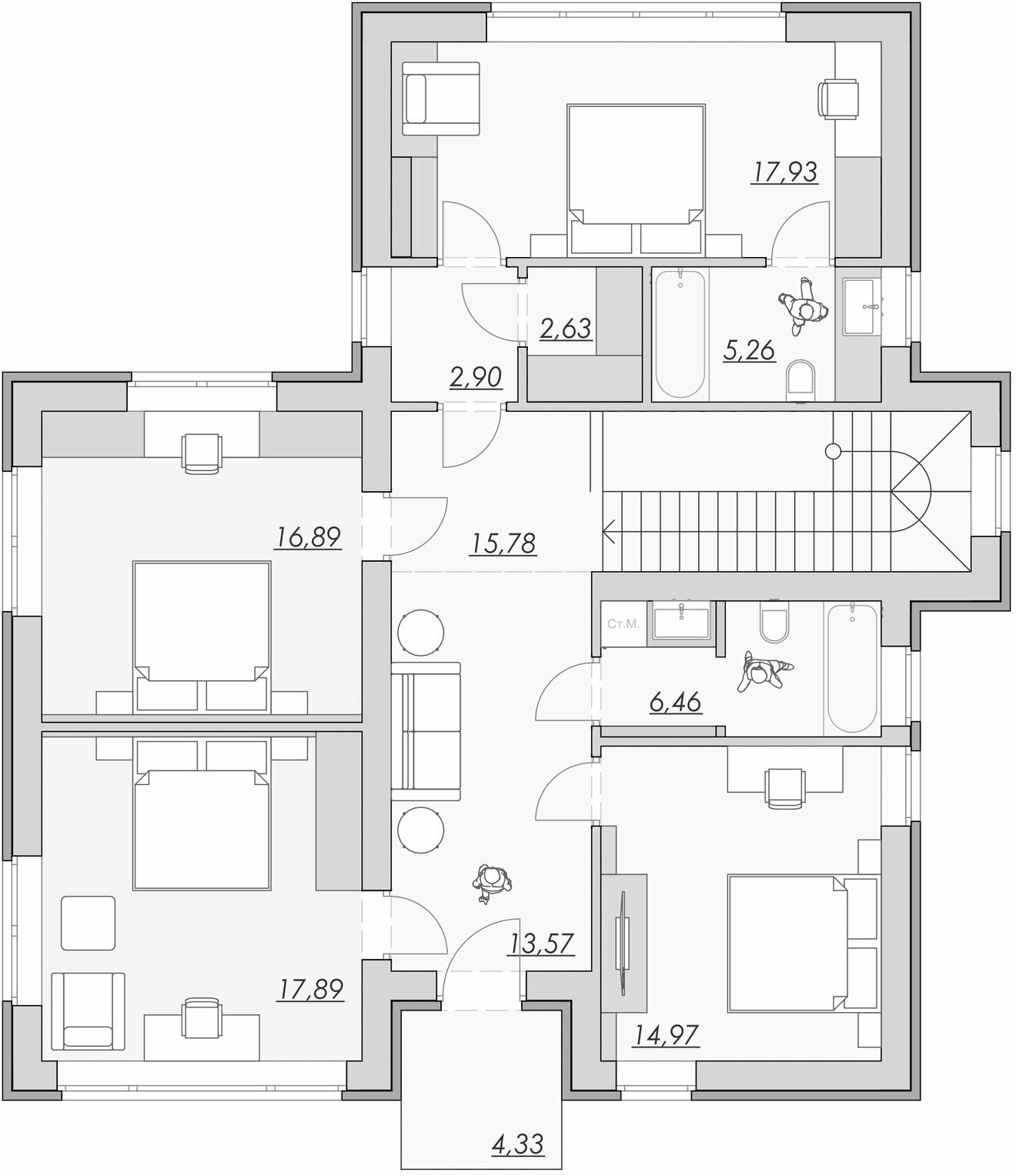 Проект 2-х этажного дома в стиле Райта с навесом для авто и комбинированной отделкой - фотография № 3