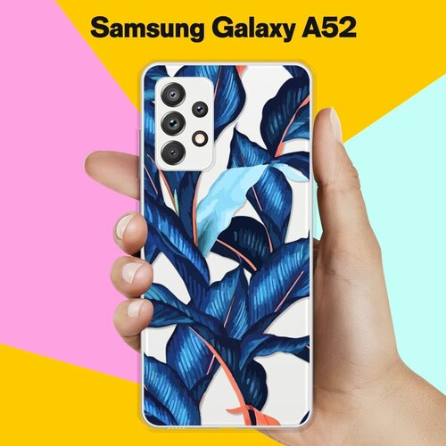 Силиконовый чехол Синие листья на Samsung Galaxy A52