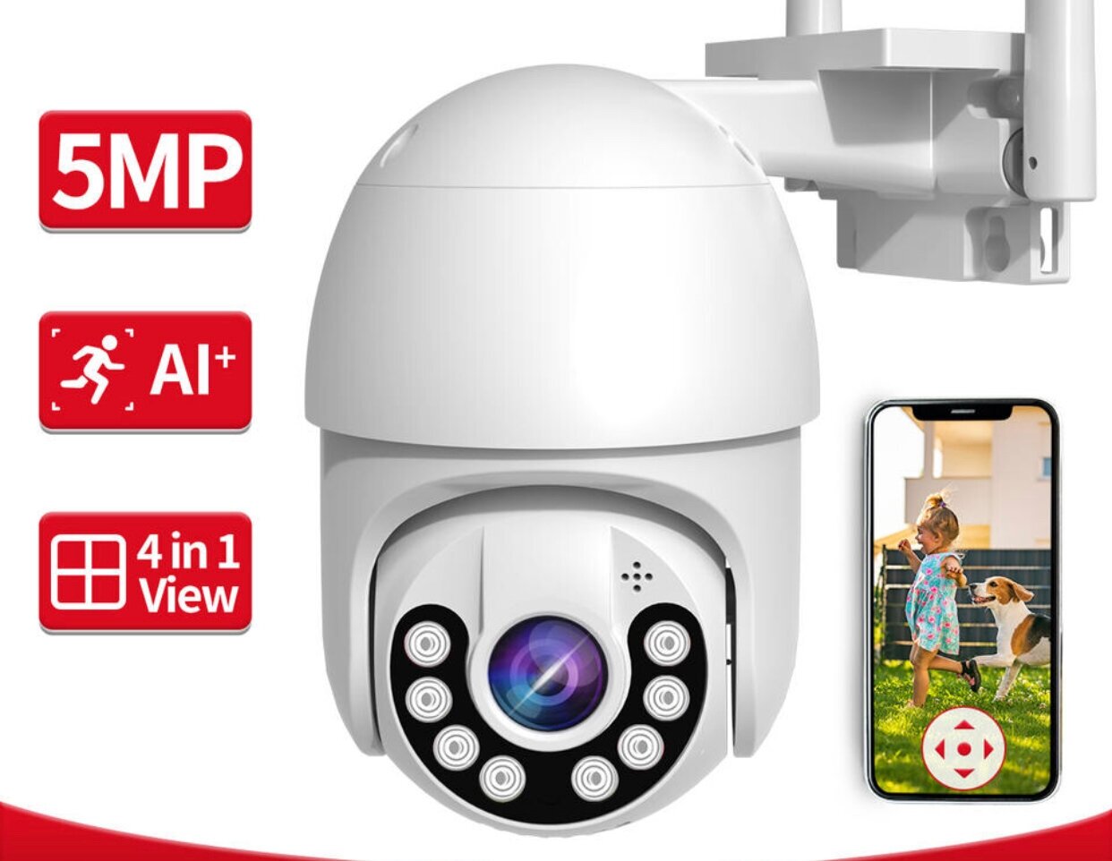 Камера видеонаблюдения 5 мп/ белая/ip/Wi-Fi/поворотная камера/Уличная/домашняя