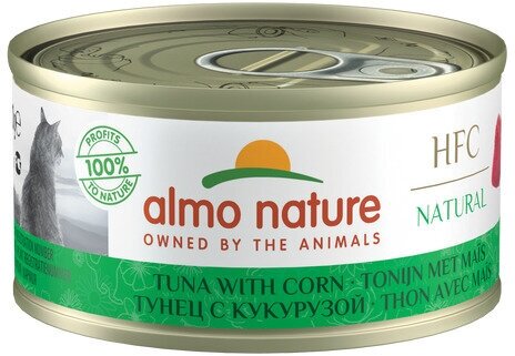 Almo Nature Консервы для Кошек с Тунцом и Сладкой кукурузой (HFC Adult Cat Tuna&Sweet Corn) 0,07 кг x 1 шт.