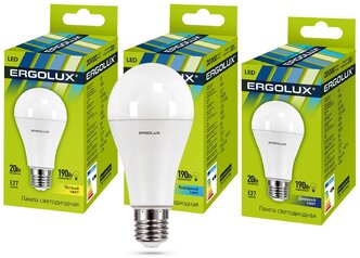 Лампа светодиодная E27 A65 20W (190W) 220V холодный, EL-LED-A65-20W-E27-4K, ERGOLUX