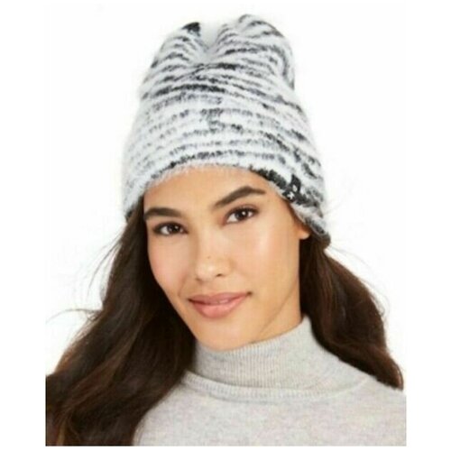 фото Шапка dkny черно-белая принт зебра fuzzy animal print beanie knit hat leopard white