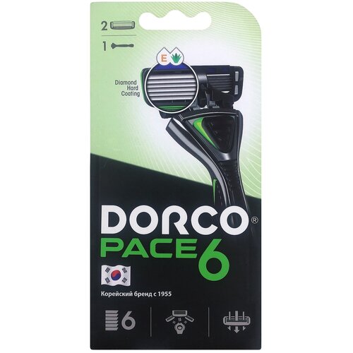Станок для бритья Dorco Pace 6 + 2 кассеты, 6 лезвий, плавающая головка станок для бритья dorco pace 6 2 кассеты 6 лезвий плавающая головка
